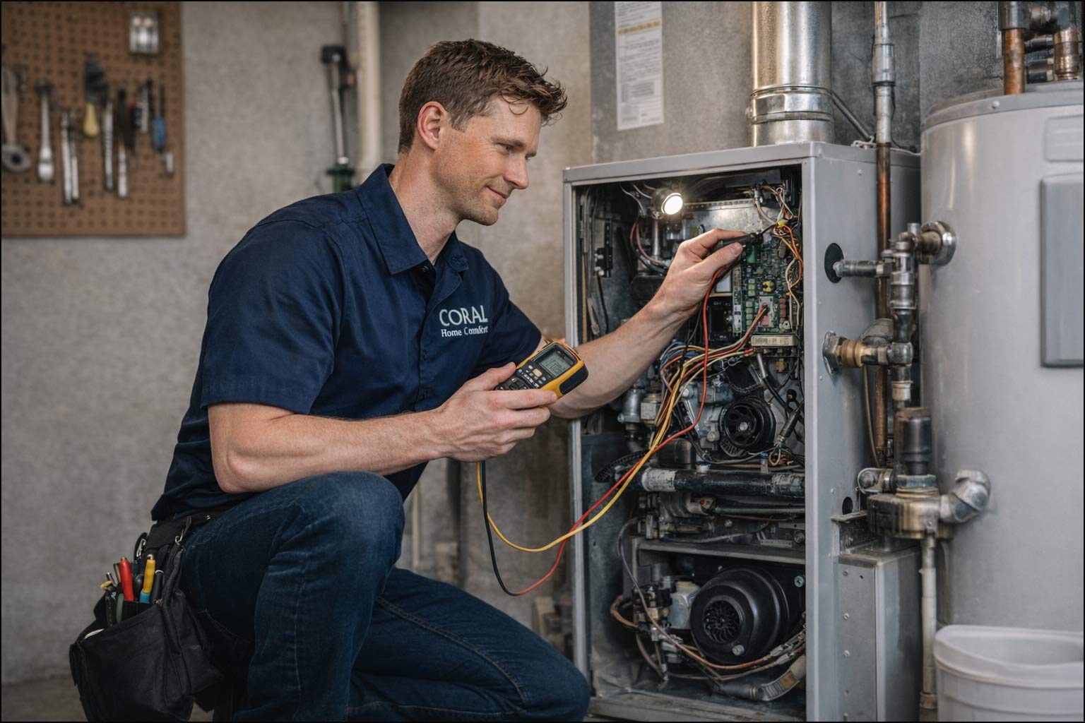 HVAC technician performing a routine maintenance inspection